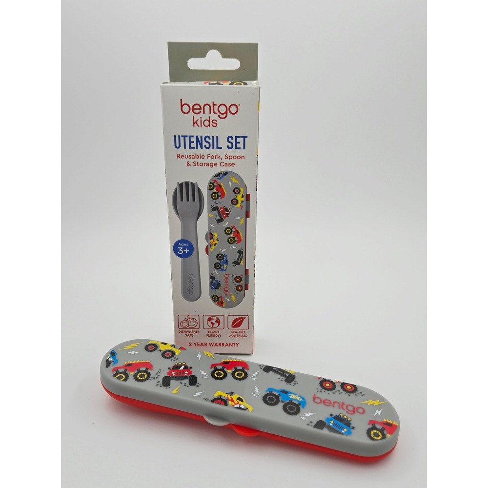 Bentgo Kids Utensil Set Reusable Fork Spoon Storage Case Monster Truck Case New